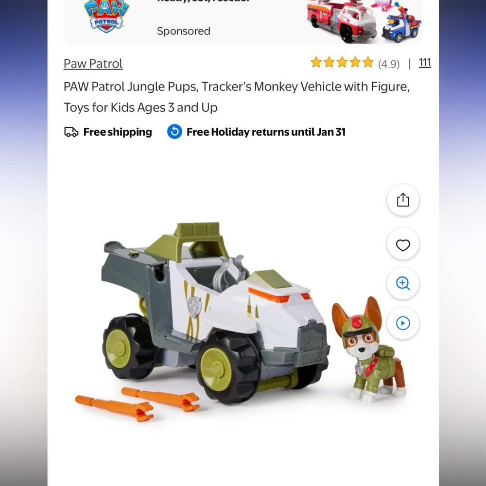 Paw Patrol Tracker Monkey Jungle Vehicle & figurine